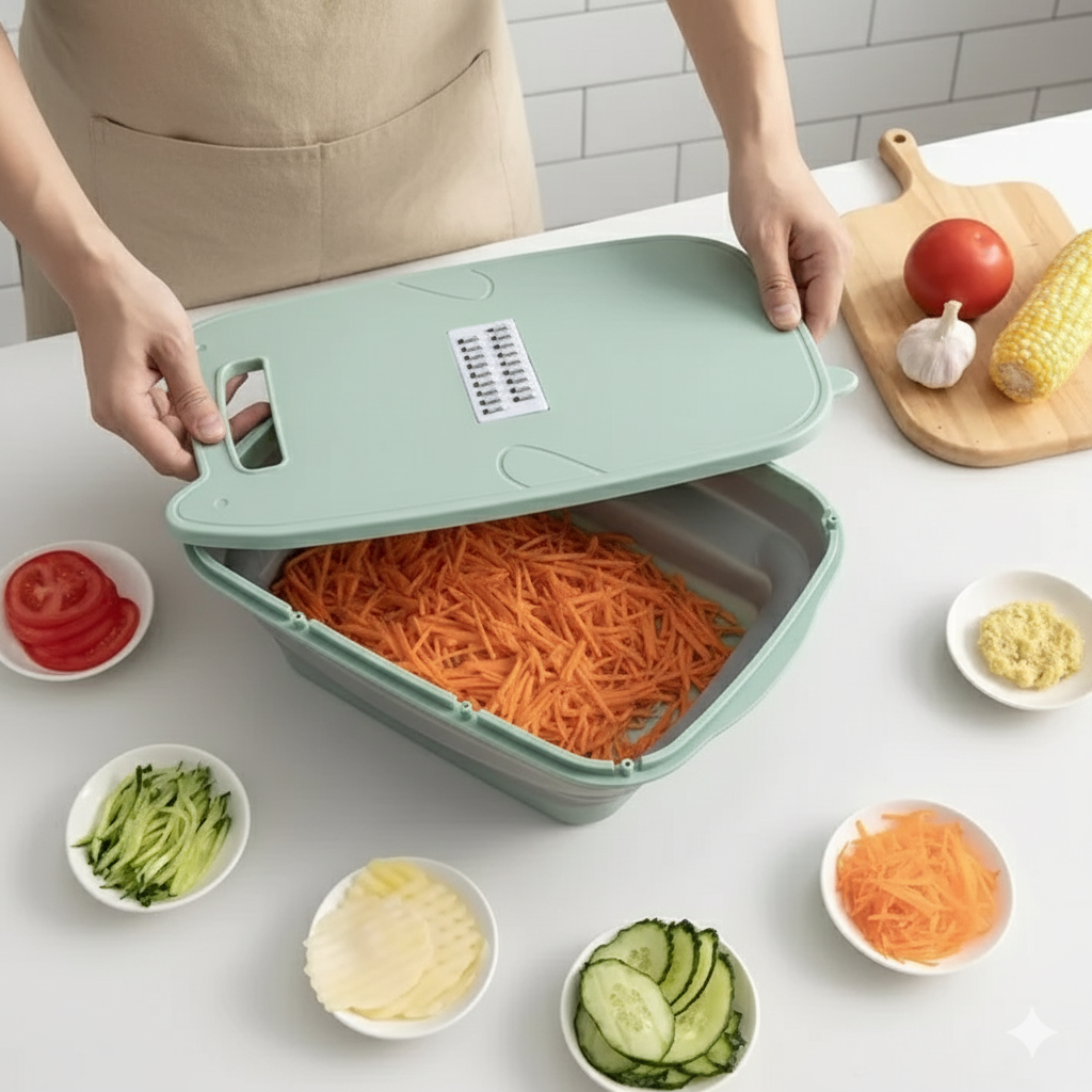 Tabla de Picar Multifuncional 9 en 1 con Drenaje y Cuchillas Intercambiables – YG-725